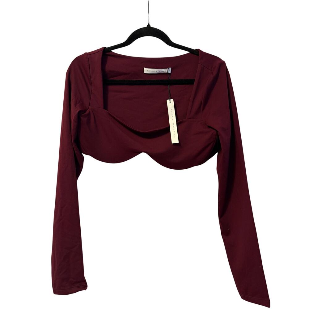 New Susana Monaco Burgundy Red Long Sleeve Crop Top Underwire Women's size XL